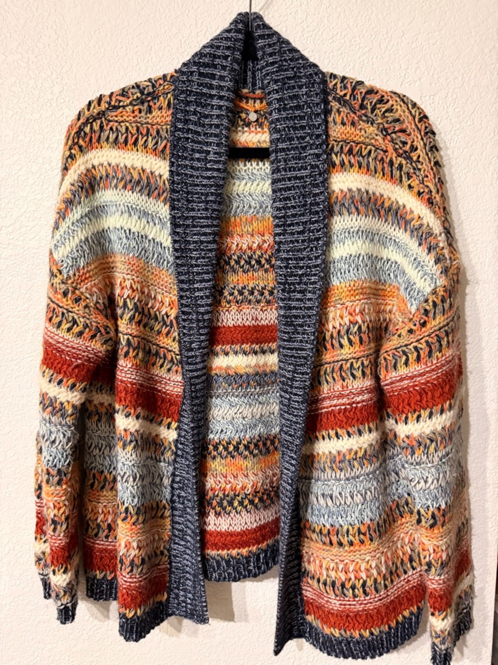 Anthropologie Multicolor Open-Front Cardigan in Gray and Rust